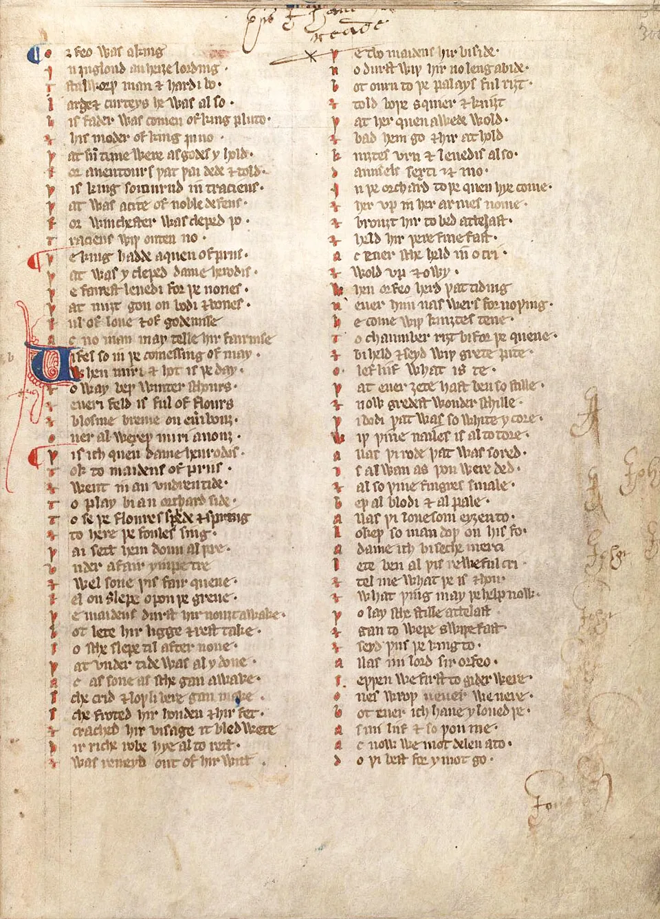 《奧金萊克手稿》抄本的《俄耳甫斯王》第一頁，圖片來源：Bing