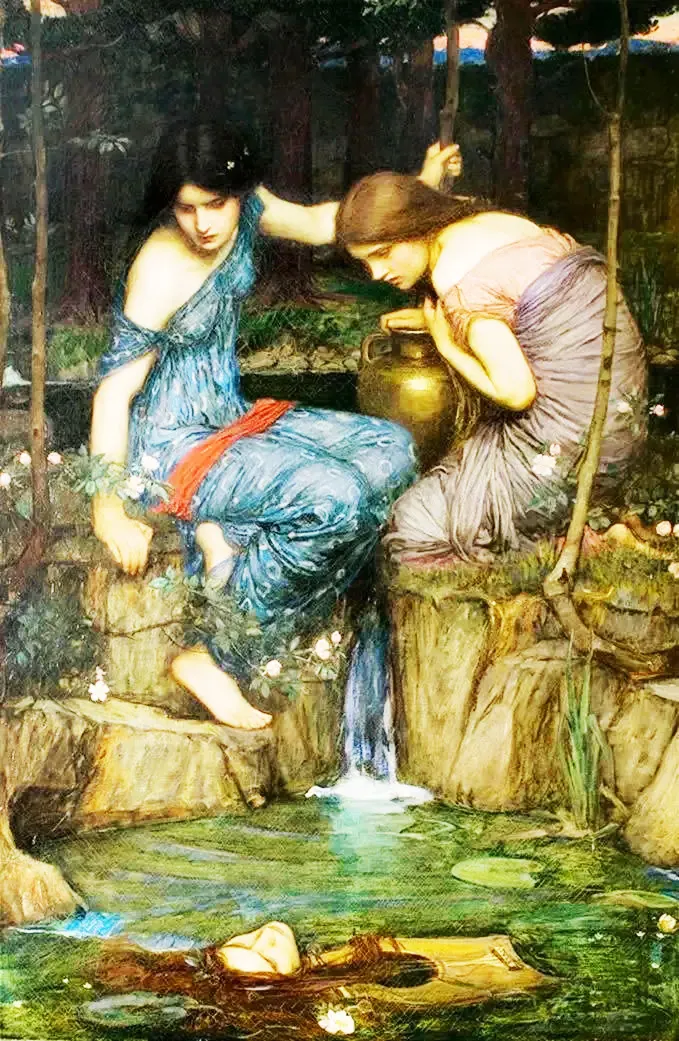 英國畫家沃特豪斯的《發(fā)現(xiàn)俄耳甫斯頭顱的仙女們》，圖片來源：Bing