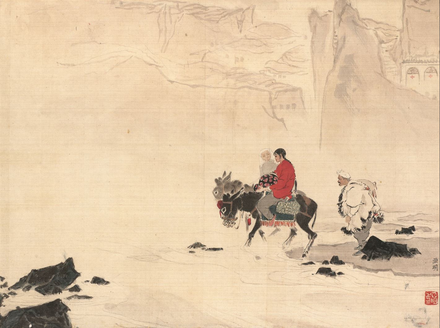 出院 亞明 26cm×35cm 絹本設(shè)色 1961年 私人藏