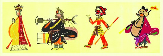 動(dòng)畫(huà)片《豬八戒吃西瓜》中的主人公剪紙?jiān)煨? /></p>
<p style=